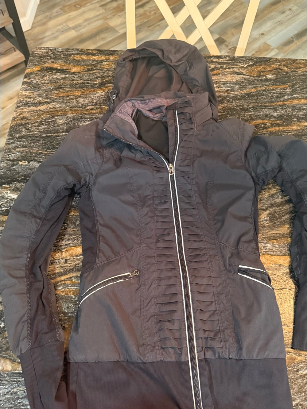 lululemon athletica Black Hooded Ruffle-Front Bomber Jacket